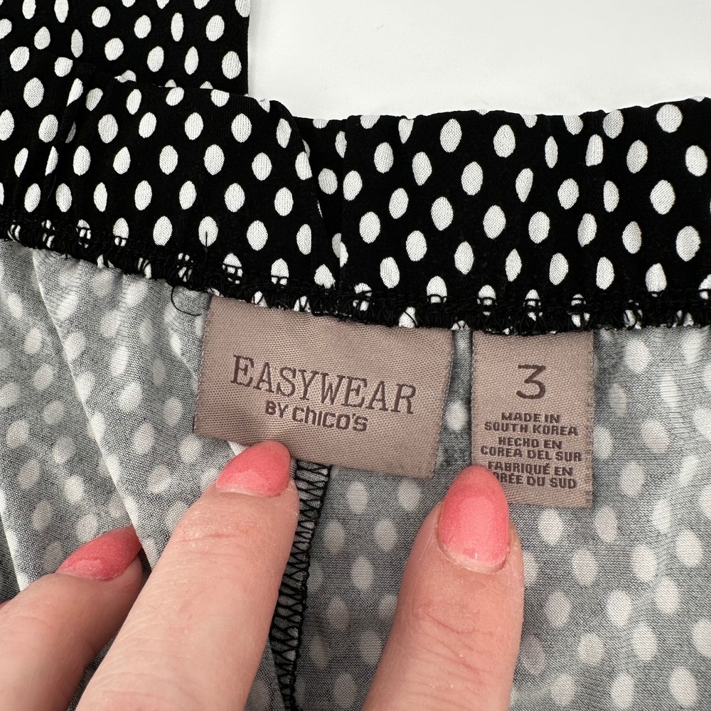 Chicos Easywear Polka Dot Straight Leg Pants Black White Elastic Waist Size 3 XL - Picture 3 of 10